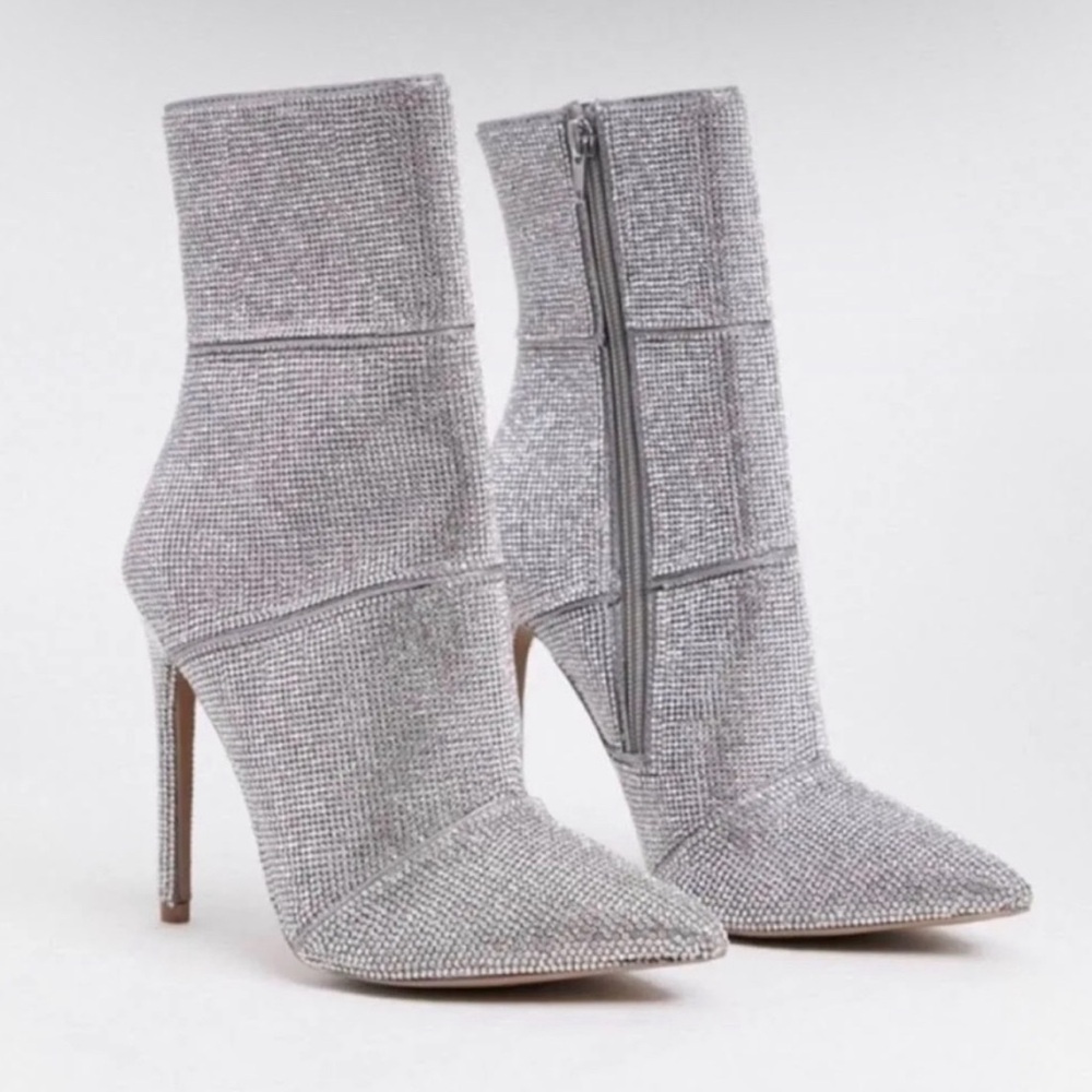 Andiamo Silver Rhinestone Heeled Ankle Boots